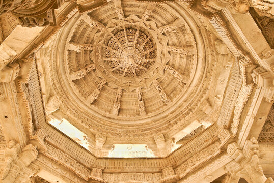 Carved marble domed ceiling of Adinath Jain temple at Ranakpur, Rajasthan, India