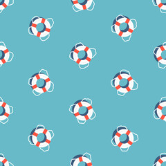 Seamless pattern with swim ring isolated on blue background.