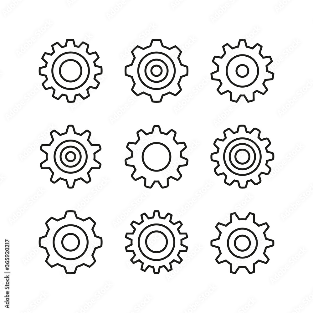 Poster cogs line icons set. gears, cogwheels. modern graphic design concepts, simple outline elements colle