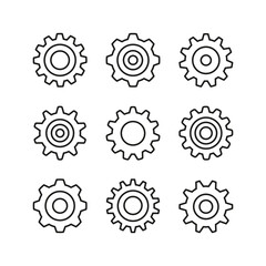 Cogs line icons set. Gears, cogwheels. Modern graphic design concepts, simple outline elements collection. Vector icons