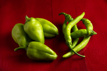 Green chili and bell peppers on the table