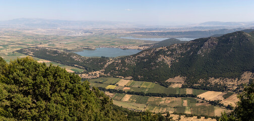 Fototapeta na wymiar Lakes Zazari and Hemaditida from a height (northwest Greece, Macedonia)