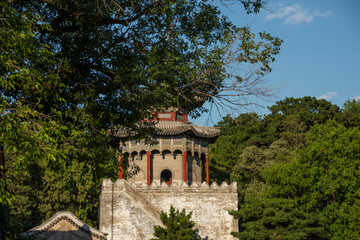 Fototapeta na wymiar A historical temple view across trees