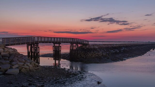 Plymouth, Massachusetts Sunrise Timelapse Video Harbor and Bridge, 