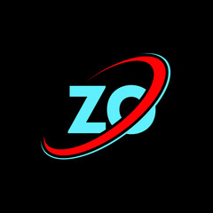 ZO Z O letter logo design. Initial letter ZO linked circle uppercase monogram logo red and blue. ZO logo, Z O design. zo, z o, Z&O - obrazy, fototapety, plakaty