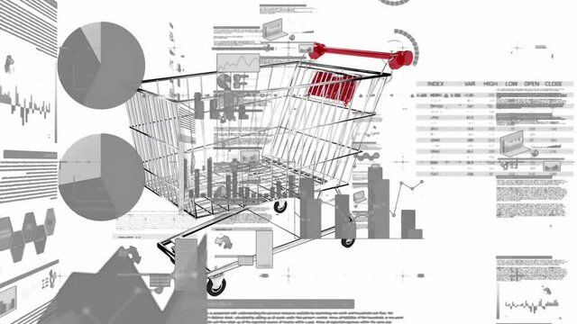 Financial data processing against shopping trolley rotating