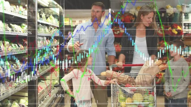 Financial data processing against family shopping in grocery store