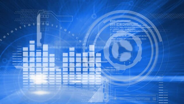 Music equaliser and data processing against blue background