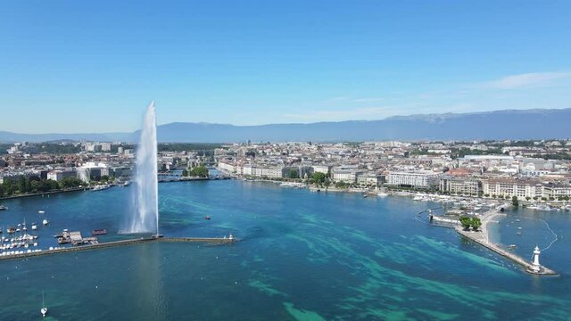 Aeial view over Lake Geneva in Switzerland - drone photography