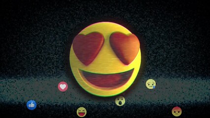 Heart eyes face emoji against face emojis falling in background