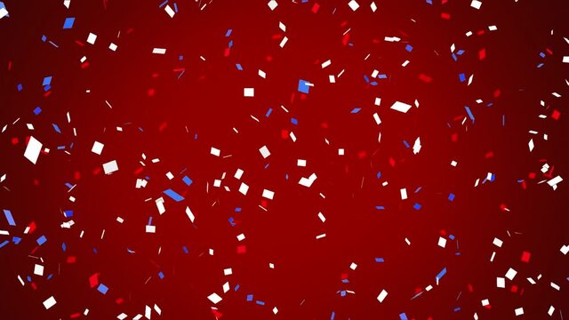 Colorful confetti falling against red background