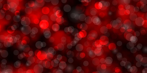 Dark Red vector background with circles. Glitter abstract illustration with colorful drops. Design for posters, banners.