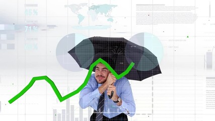 Financial data processing against businessman holding an umbrella - Powered by Adobe