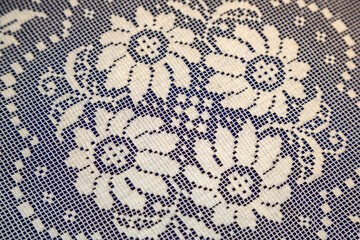 Beautiful textured surface of hand-woven retro lace for garment decoration. The beginning of the 20th century