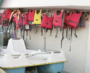orange lifejackets save your life, selective focus