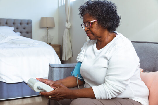 Senior African American woman at home during quarantine lock down for coronavirus covid19
