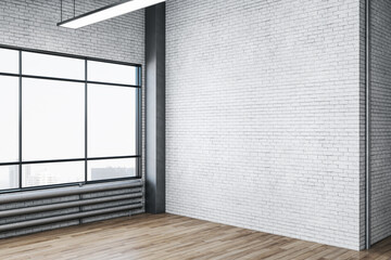 Minimalistic brick interior with blank wall