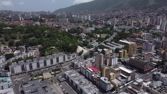Daytime aerial of  the capital of Venezuela, Caracas and the downtown districts of El Calvario and Plaza O'leary.