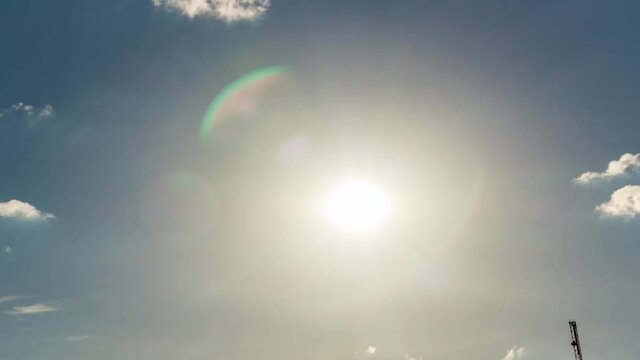 Summer sky by clouds hot sun, hot day, heat wave 4k