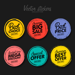 Vector set of vintage colorful labels for greetings and promotion.