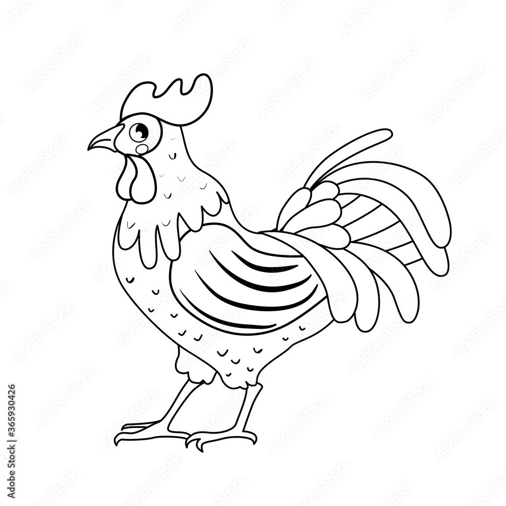 Wall mural coloring book for children. farm animals. cock.