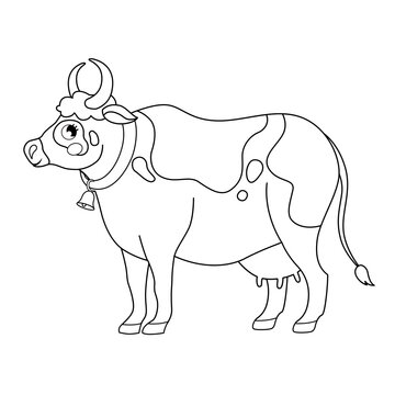 Coloring book for children. Farm animals. Cow.