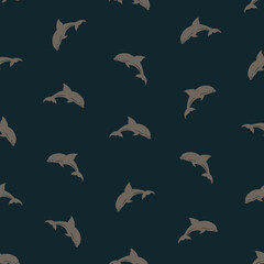 seamless pattern with dolphins isolated on blue background.