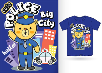 Cute bear police cartoon for t shirt