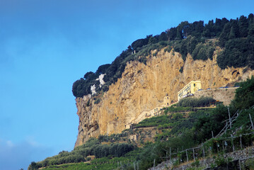 Agricultural Terraces And Rock Sanctuary Along Amalfi Coast In Campania
