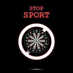 Sign stop and dartboard. Stop sport. Cancellation of sports tournaments. Pattern design. Vector illustration