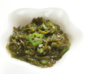 mixed kombu seaweed and okra for diet food