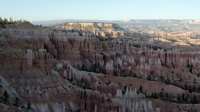 Slow motion shot of beautiful amphitheater with hoodoos seen from viewpoint in Bryce Canyon National Park in Utah, USA