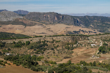 View on green valley from andalusian white village Ronda, Spain