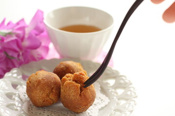 Okinawa food, asian style doughnut with copy space