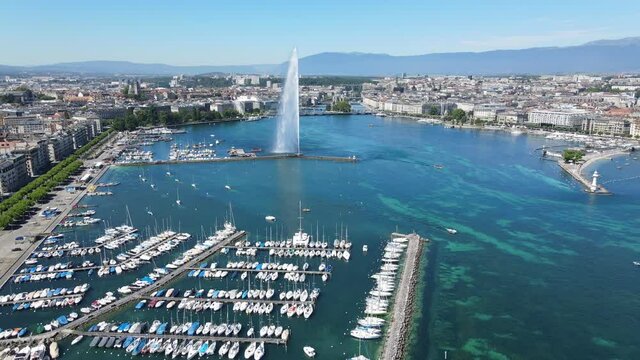Aeial view over Lake Geneva in Switzerland - drone photography