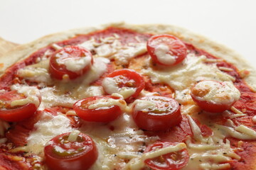 Homemade cherry tomato and cheese pizza for fast food image