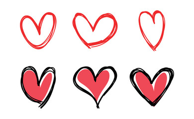 Heart doodles collection. Hand drawn hearts. Vector illustration set.