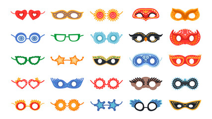 Masquerade bright mask set. Vector party decor © Pictulandra