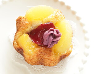 Homemade taro yam and apple pastry bun