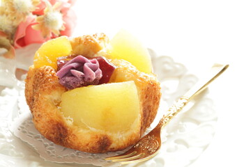 Homemade taro yam and apple pastry bun