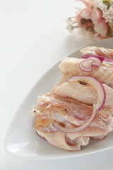 Asian cooking, chicken wing and soy sauce with onion marinated