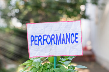 Conceptual hand writing showing Performance. Concept meaning presentation of a play concert or...