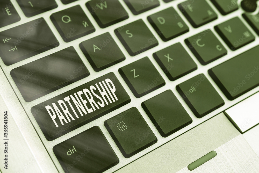 Poster word writing text partnership. business photo showcasing business type in which two or more individu