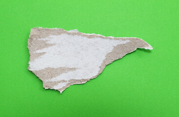 Ripped paper on green paper background, space for advertising copy.