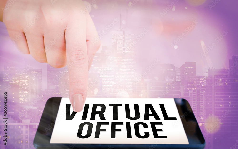Poster writing note showing virtual office. business concept for operational domain of any business or orga