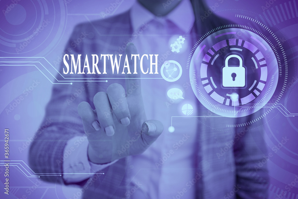 Poster word writing text smartwatch. business photo showcasing a touchscreen mobile interface designed to b