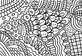 Doodle pattern for coloring book for adults. Coloring page with floral abstract motifs. Psychedelic texture. Zentangle pattern. Vector illustration
