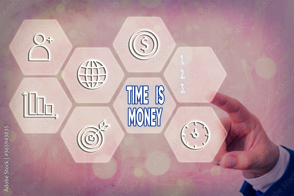 Poster text sign showing time is money. business photo text to do things as quickly as possible and not to 