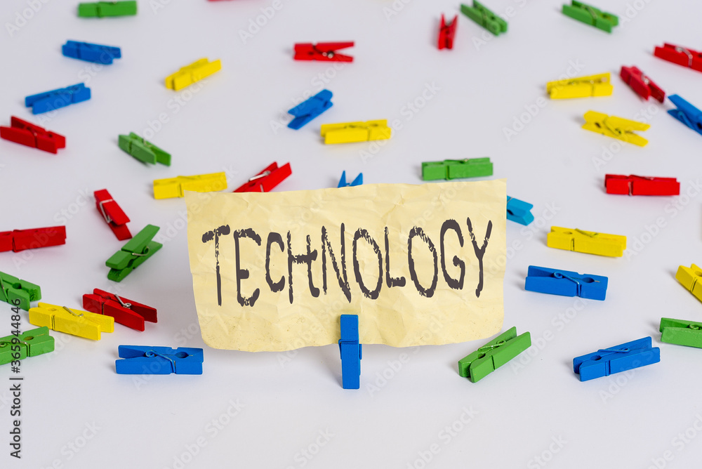Poster handwriting text writing technology. conceptual photo use of scientific knowledge for practical purp