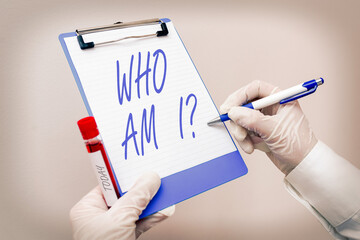 Word writing text Who Am I Question. Business photo showcasing asking about selfidentity or an...